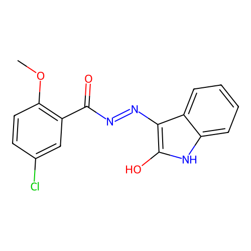 5-chloro-2-methoxy-N'-[(3Z)-2-oxo-1,2-dihydro-3H-indol-3-ylidene]benzohydrazide structure