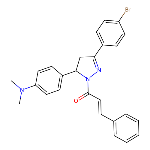 (2E)-1-{3-(4-bromophenyl)-5-[4-(dimethylamino)phenyl]-4,5-dihydro-1H-pyrazol-1-yl}-3-phenylprop-2-en-1-one structure