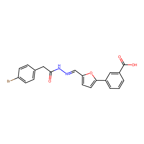 3-[5-[(E)-[[2-(4-bromophenyl)acetyl]hydrazinylidene]methyl]furan-2-yl]benzoic acid structure