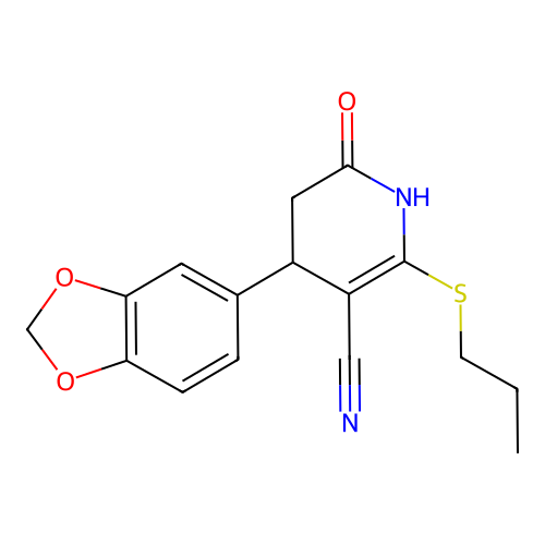 4-(1,3-benzodioxol-5-yl)-2-oxo-6-propylsulfanyl-3,4-dihydro-1H-pyridine-5-carbonitrile structure