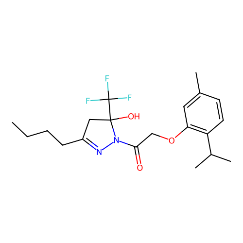 1-(3-butyl-5-hydroxy-5-(trifluoromethyl)-4,5-dihydro-1H-pyrazol-1-yl)-2-(2-isopropyl-5-methylphenoxy)ethanone structure