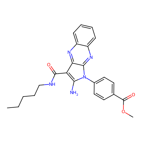 methyl 4-(2-amino-3-(pentylcarbamoyl)-1H-pyrrolo[2,3-b]quinoxalin-1-yl)benzoate structure