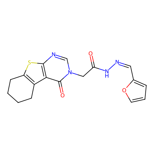 (Z)-N'-(furan-2-ylmethylene)-2-(4-oxo-5,6,7,8-tetrahydrobenzo[4,5]thieno[2,3-d]pyrimidin-3(4H)-yl)acetohydrazide structure
