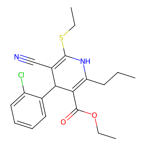 Ethyl 4-(2-chlorophenyl)-5-cyano-6-ethylsulfanyl-2-propyl-1,4-dihydropyridine-3-carboxylate structure