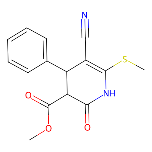 methyl 5-cyano-6-(methylsulfanyl)-2-oxo-4-phenyl-1,2,3,4-tetrahydropyridine-3-carboxylate structure