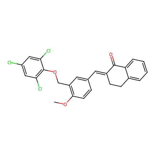 (E)-2-(4-methoxy-3-((2,4,6-trichlorophenoxy)methyl)benzylidene)-3,4-dihydronaphthalen-1(2H)-one structure