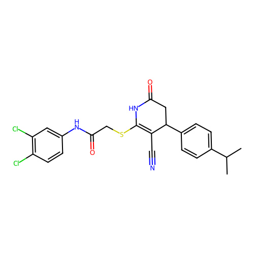 2-((3-cyano-4-(4-isopropylphenyl)-6-oxo-1,4,5,6-tetrahydropyridin-2-yl)thio)-N-(3,4-dichlorophenyl)acetamide structure