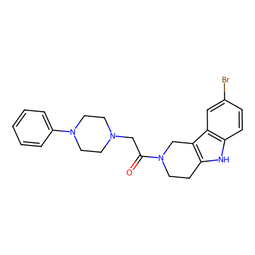 1-(8-bromo-1,3,4,5-tetrahydropyrido[4,3-b]indol-2-yl)-2-(4-phenylpiperazin-1-yl)ethanone structure