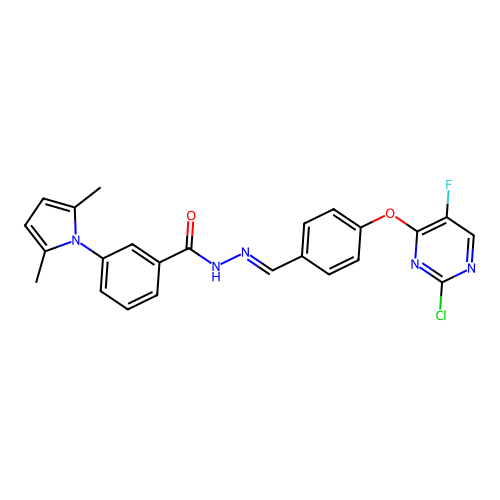 (E)-N'-(4-((2-chloro-5-fluoropyrimidin-4-yl)oxy)benzylidene)-3-(2,5-dimethyl-1H-pyrrol-1-yl)benzohydrazide structure