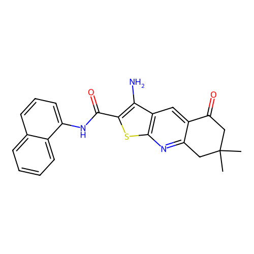 3-amino-7,7-dimethyl-N-(naphthalen-1-yl)-5-oxo-5,6,7,8-tetrahydrothieno[2,3-b]quinoline-2-carboxamide structure