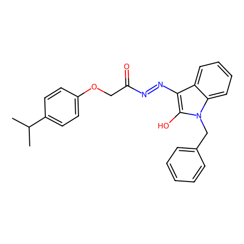 (E)-N'-(1-benzyl-2-oxoindolin-3-ylidene)-2-(4-isopropylphenoxy)acetohydrazide structure