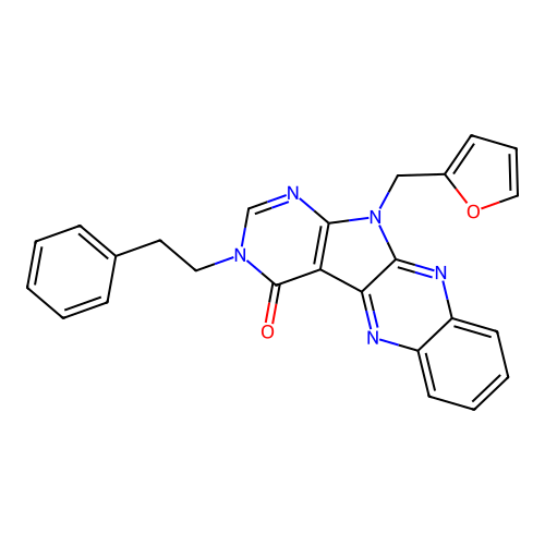 11-(furan-2-ylmethyl)-3-(2-phenylethyl)-3,11-dihydro-4H-pyrimido[5',4':4,5]pyrrolo[2,3-b]quinoxalin-4-one structure