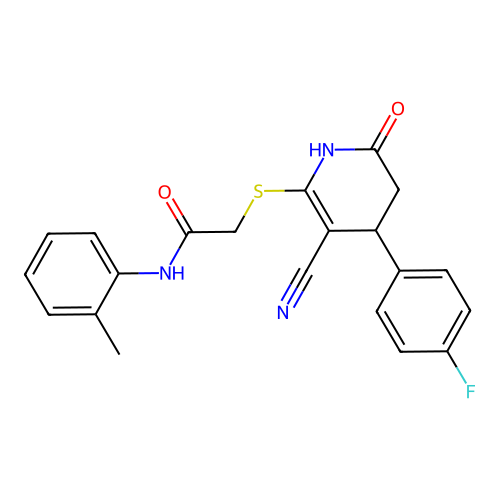 2-{[3-cyano-4-(4-fluorophenyl)-6-oxo-1,4,5,6-tetrahydropyridin-2-yl]sulfanyl}-N-(2-methylphenyl)acetamide structure