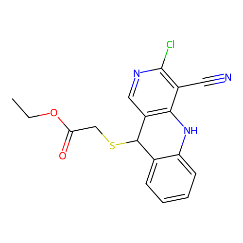 ethyl [(3-chloro-4-cyano-5,10-dihydrobenzo[b][1,6]naphthyridin-10-yl)sulfanyl]acetate structure