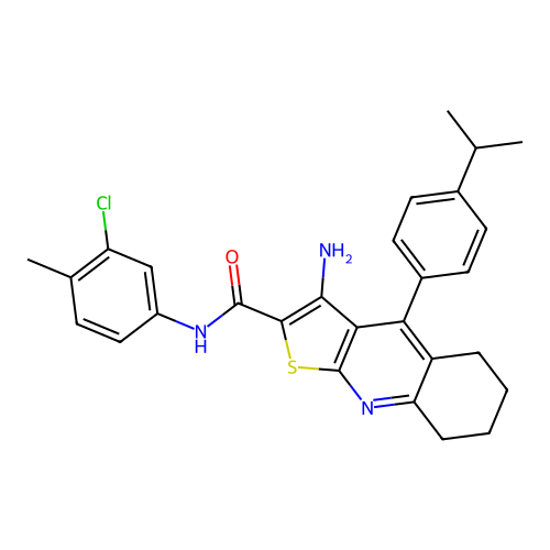 3-amino-N-(3-chloro-4-methylphenyl)-4-(4-isopropylphenyl)-5,6,7,8-tetrahydrothieno[2,3-b]quinoline-2-carboxamide structure
