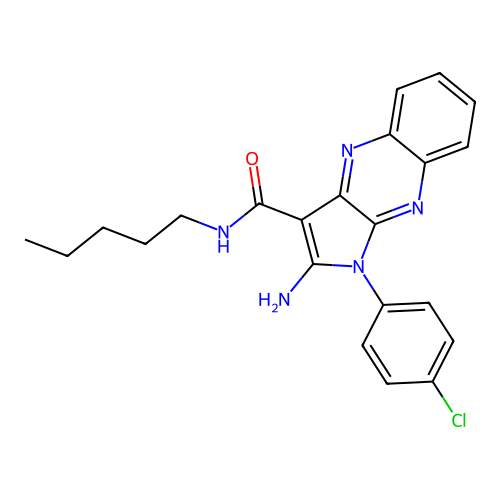 2-amino-1-(4-chlorophenyl)-N-pentyl-1H-pyrrolo[2,3-b]quinoxaline-3-carboxamide structure