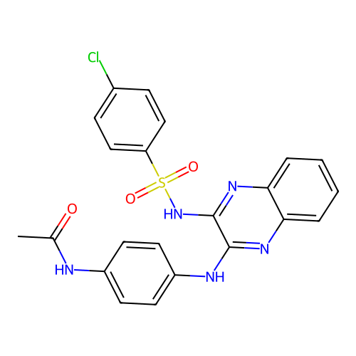 N-{4-[(3-{[(4-chlorophenyl)sulfonyl]amino}quinoxalin-2-yl)amino]phenyl}acetamide structure