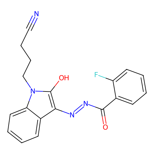 N'-[(3Z)-1-(3-cyanopropyl)-2-oxo-1,2-dihydro-3H-indol-3-ylidene]-2-fluorobenzohydrazide structure