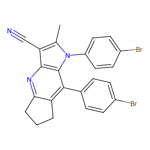 1,8-bis(4-bromophenyl)-2-methyl-1,5,6,7-tetrahydrocyclopenta[b]pyrrolo[2,3-e]pyridine-3-carbonitrile structure