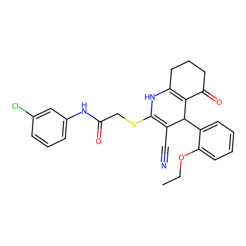 N-(3-chlorophenyl)-2-((3-cyano-4-(2-ethoxyphenyl)-5-oxo-1,4,5,6,7,8-hexahydroquinolin-2-yl)thio)acetamide structure