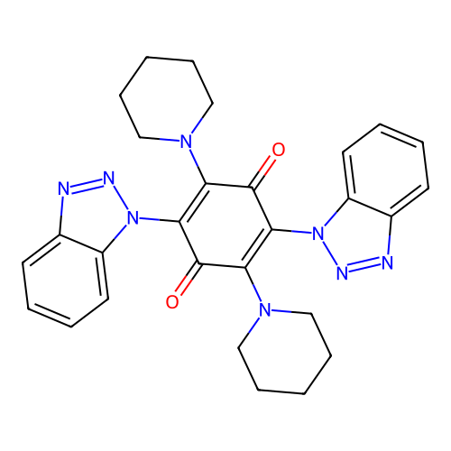 2,5-bis(1H-benzotriazol-1-yl)-3,6-di(piperidin-1-yl)cyclohexa-2,5-diene-1,4-dione structure