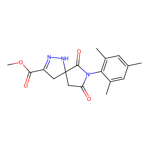 methyl 7-mesityl-6,8-dioxo-1,2,7-triazaspiro[4.4]non-2-ene-3-carboxylate structure