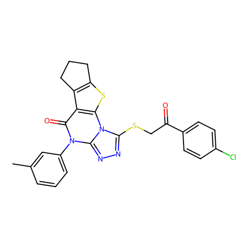1-((2-(4-chlorophenyl)-2-oxoethyl)thio)-4-(m-tolyl)-7,8-dihydro-4H-cyclopenta[4,5]thieno[3,2-e][1,2,4]triazolo[4,3-a]pyrimidin-5(6H)-one structure