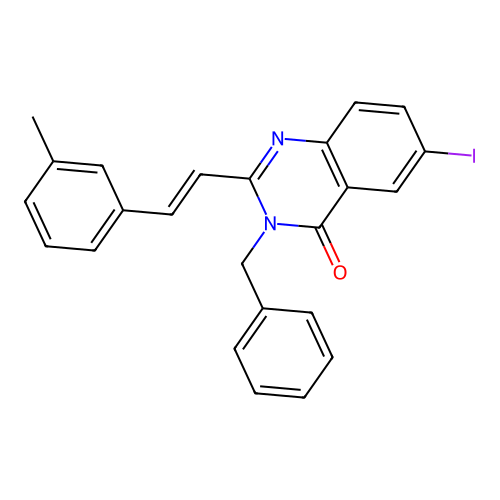 3-benzyl-6-iodo-2-[(E)-2-(3-methylphenyl)ethenyl]quinazolin-4(3H)-one structure
