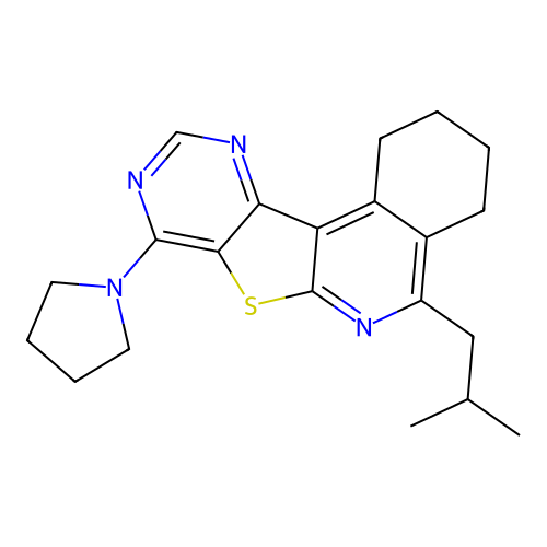 5-(2-methylpropyl)-8-(pyrrolidin-1-yl)-1,2,3,4-tetrahydropyrimido[4',5':4,5]thieno[2,3-c]isoquinoline structure