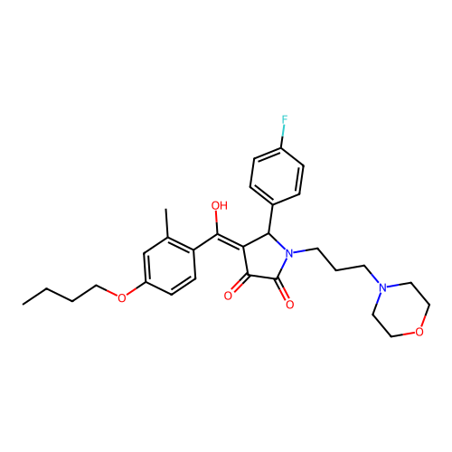 (4E)-4-[(4-butoxy-2-methylphenyl)(hydroxy)methylidene]-5-(4-fluorophenyl)-1-[3-(morpholin-4-yl)propyl]pyrrolidine-2,3-dione structure