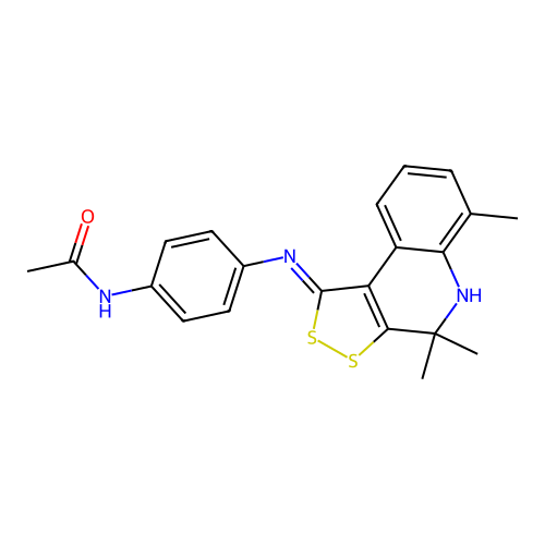 (E)-N-(4-((4,4,6-trimethyl-4,5-dihydro-1H-[1,2]dithiolo[3,4-c]quinolin-1-ylidene)amino)phenyl)acetamide structure