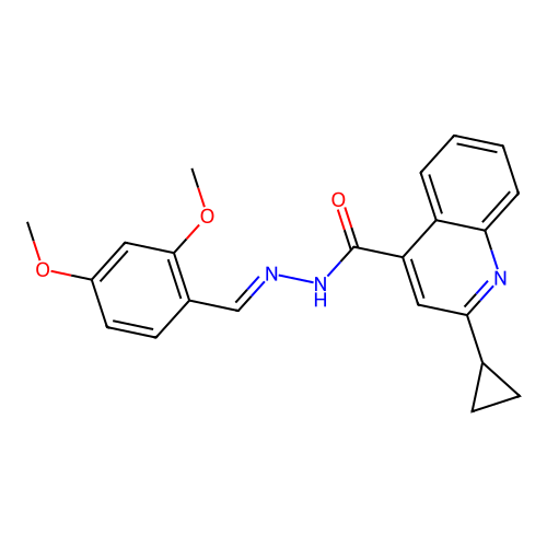 (E)-2-cyclopropyl-N'-(2,4-dimethoxybenzylidene)quinoline-4-carbohydrazide structure