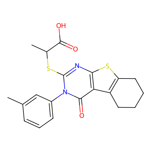2-((4-oxo-3-(m-tolyl)-3,4,5,6,7,8-hexahydrobenzo[4,5]thieno[2,3-d]pyrimidin-2-yl)thio)propanoic acid structure