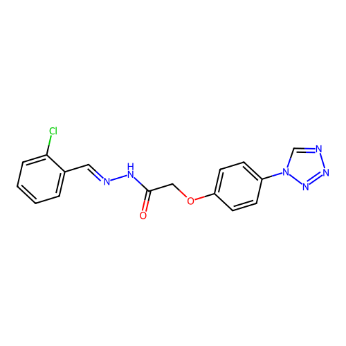 (E)-2-(4-(1H-tetrazol-1-yl)phenoxy)-N'-(2-chlorobenzylidene)acetohydrazide structure