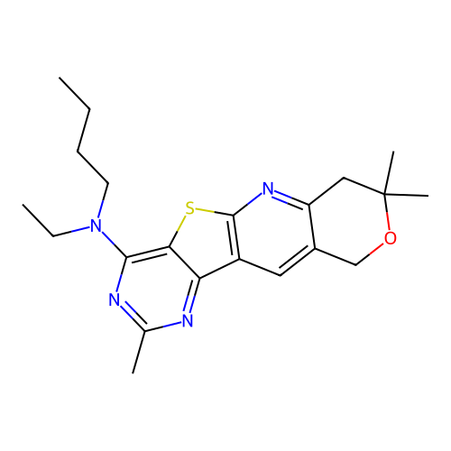 N-butyl-N-ethyl-2,8,8-trimethyl-7,10-dihydro-8H-pyrano[3'',4'':5',6']pyrido[3',2':4,5]thieno[3,2-d]pyrimidin-4-amine structure