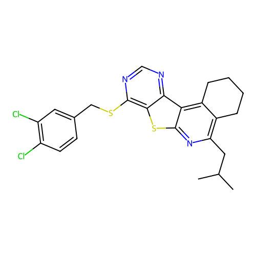 8-((3,4-dichlorobenzyl)thio)-5-isobutyl-1,2,3,4-tetrahydropyrimido[4',5':4,5]thieno[2,3-c]isoquinoline structure