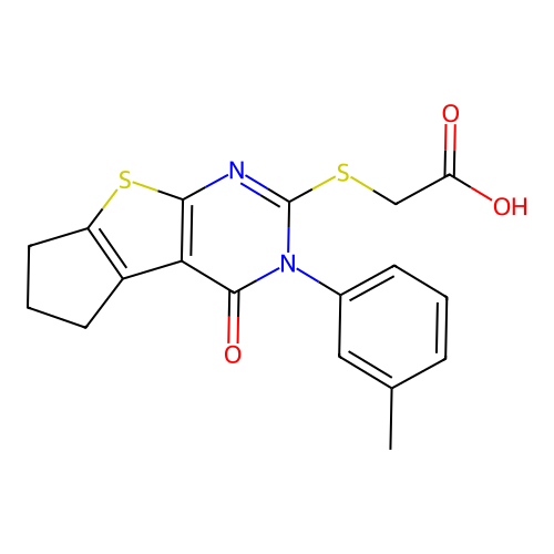 (4-Oxo-3-m-tolyl-3,5,6,7-tetrahydro-4H-cyclopenta[4,5]thieno[2,3-d]pyrimidin-2-ylsulfanyl)-acetic acid structure