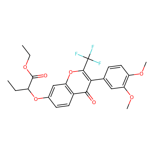 ethyl 2-{[3-(3,4-dimethoxyphenyl)-4-oxo-2-(trifluoromethyl)-4H-chromen-7-yl]oxy}butanoate structure