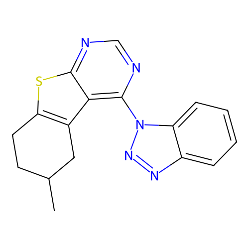 4-(1H-benzotriazol-1-yl)-6-methyl-5,6,7,8-tetrahydro[1]benzothieno[2,3-d]pyrimidine structure