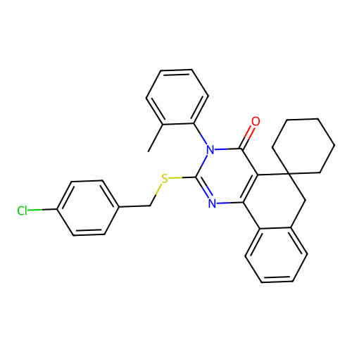 2-((4-chlorobenzyl)thio)-3-(o-tolyl)-3H-spiro[benzo[h]quinazoline-5,1'-cyclohexan]-4(6H)-one structure