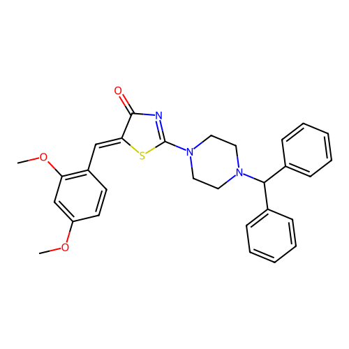 (Z)-2-(4-benzhydrylpiperazin-1-yl)-5-(2,4-dimethoxybenzylidene)thiazol-4(5H)-one structure