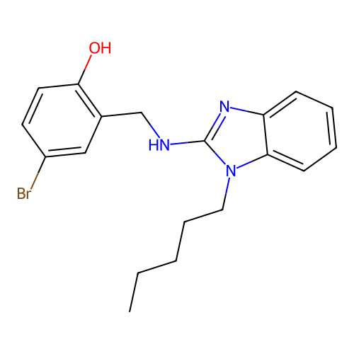 4-bromo-2-{[(1-pentyl-1H-benzimidazol-2-yl)amino]methyl}phenol structure