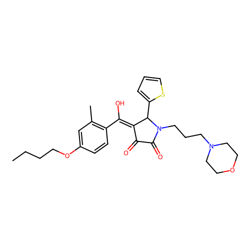 (4E)-4-[(4-butoxy-2-methylphenyl)(hydroxy)methylidene]-1-[3-(morpholin-4-yl)propyl]-5-(thiophen-2-yl)pyrrolidine-2,3-dione structure