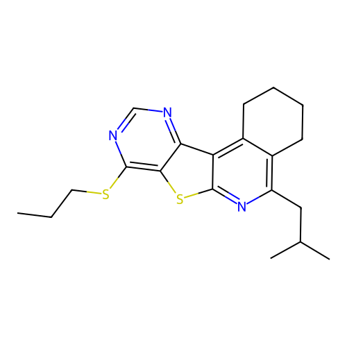 5-isobutyl-8-(propylthio)-1,2,3,4-tetrahydropyrimido[4',5':4,5]thieno[2,3-c]isoquinoline structure