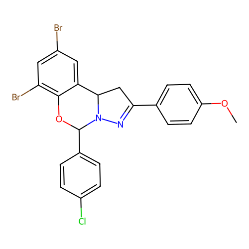 7,9-dibromo-5-(4-chlorophenyl)-2-(4-methoxyphenyl)-1,10b-dihydropyrazolo[1,5-c][1,3]benzoxazine structure