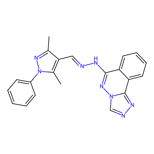 (6Z)-6-{(2E)-[(3,5-dimethyl-1-phenyl-1H-pyrazol-4-yl)methylidene]hydrazinylidene}-5,6-dihydro[1,2,4]triazolo[3,4-a]phthalazine structure