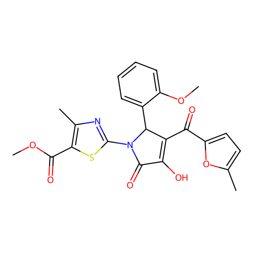 methyl 2-(3-hydroxy-5-(2-methoxyphenyl)-4-(5-methylfuran-2-carbonyl)-2-oxo-2,5-dihydro-1H-pyrrol-1-yl)-4-methylthiazole-5-carboxylate structure