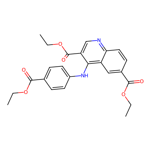 Diethyl 4-((4-(ethoxycarbonyl)phenyl)amino)quinoline-3,6-dicarboxylate structure