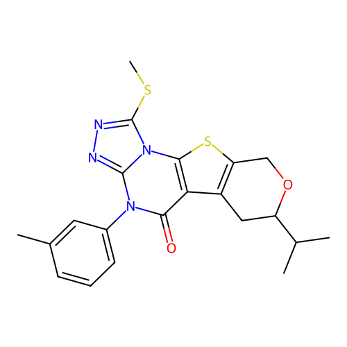 4-(3-methylphenyl)-1-(methylsulfanyl)-7-(propan-2-yl)-6,9-dihydro-7H-pyrano[4',3':4,5]thieno[3,2-e][1,2,4]triazolo[4,3-a]pyrimidin-5(4H)-one structure