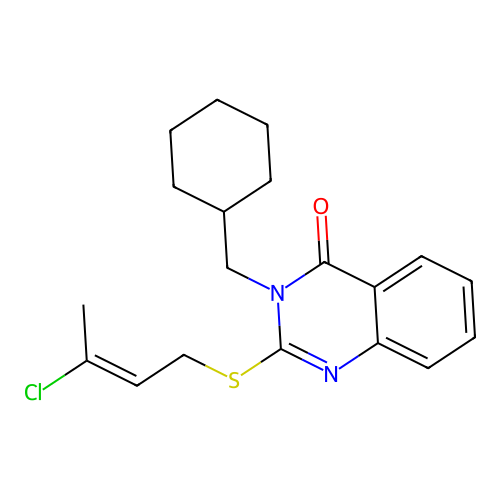 2-[(E)-3-chlorobut-2-enyl]sulfanyl-3-(cyclohexylmethyl)quinazolin-4-one structure